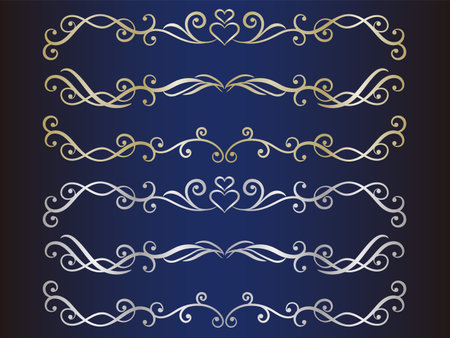 Gold and silver classic plant and heart mark decorative border set.のイラスト素材