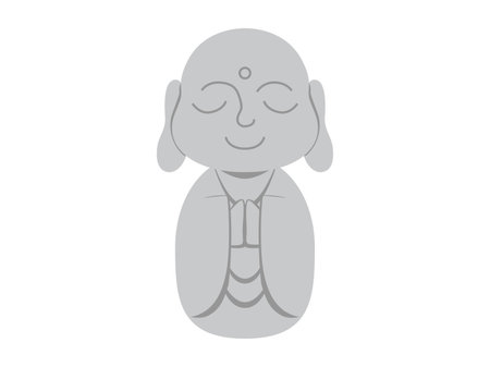 Simple Jizo illustration. Colored flat design. Stone statues representing Japanese religious gods.のイラスト素材