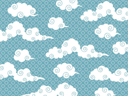 Background material with swirling clouds and Japanese pattern. Materials that can be used for Chinese or Japanese style backgrounds.のイラスト素材
