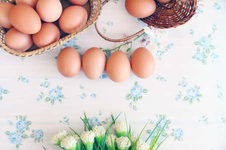 Eggs old vintage style on retro backgroundの写真素材