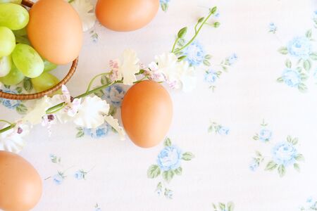 Eggs old vintage style on retro backgroundの写真素材