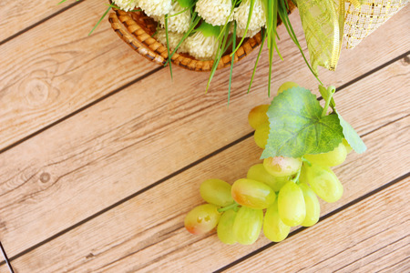 Portion of fresh Green Grapes on vintage wooden backgroundの写真素材
