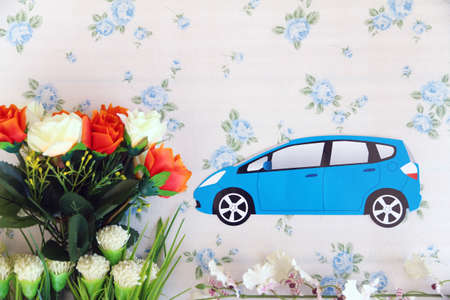 along the flower fieldの写真素材