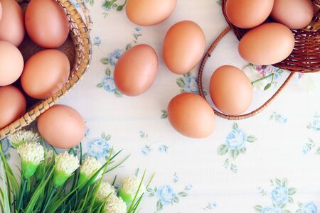 Eggs old vintage style on retro backgroundの写真素材