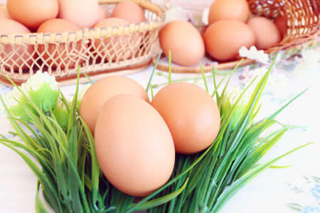 Eggs old vintage style on retro backgroundの写真素材