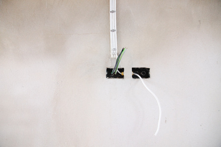 Construction detail. Cables and Wires mith clamp.Focus on Clamp