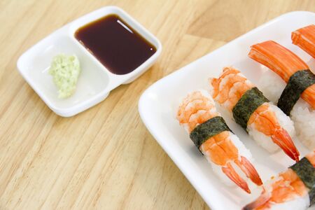 Classic japanese meal - sushi with differend kinds of fresh.の写真素材