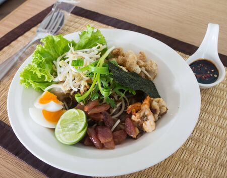 Pad Thai is name of Favorite Thai food, delicious Thai food with herb that good for healthy and diet Manuの写真素材