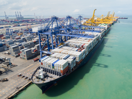 Landscape Sea ports on night time, Shipping seaport, Import seaport, Sea Transportation, Container yard, Thailand seaport, day time landscapeの写真素材
