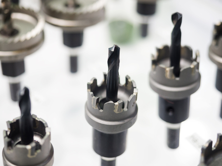 High precision carbide hole saw for drill metal alloy aluminium and wood for manufacturing work process, high speed cutting tool for industrialの写真素材