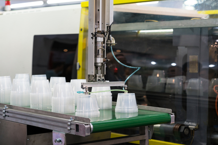 High technology Plastic cup manufacturing industrial, Raw material plastic bottle production, precision plastic hot injection methodの写真素材