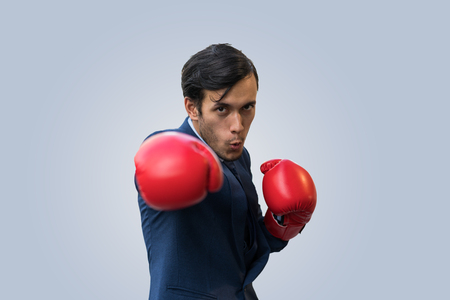 business man boxing for health, business fighting, boxing actingの写真素材