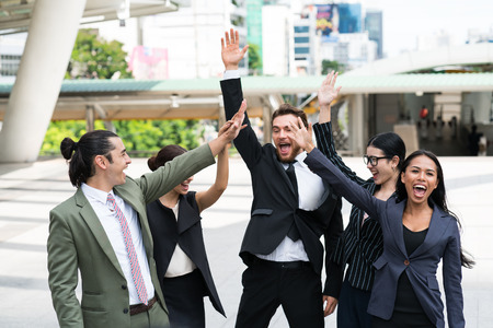 Business people team enjoy with they success job, Portrait of business man and woman team work,の写真素材