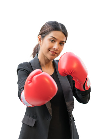 Business woman boxing concept, boxing for health and job, business fighting, boxing acting, Business competitionの写真素材