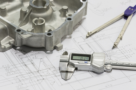 operator design and inspection automotive parts by vernierの写真素材