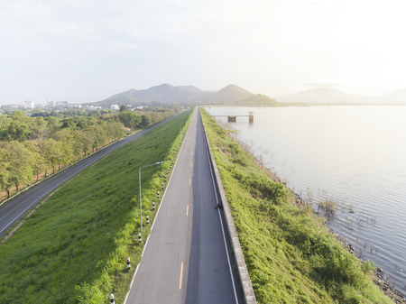 drone scape and land scape of thailand bangpra chonburi water dam, water supply manufacturing and productionplace. の写真素材
