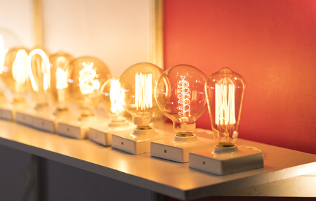 decor room by LED light bulb hang from ceilingの写真素材