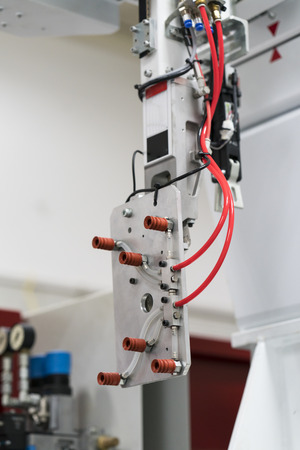 plastic sprue gate cutting and sucction pad for plastic injection manufacturing process. component of automatic handling equipment of plastic injection machine.の写真素材