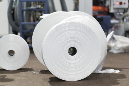 Automatic packing machine with plastic bag and paper box, high speed packing machine for food product industrial, high technology manufacturing processの写真素材