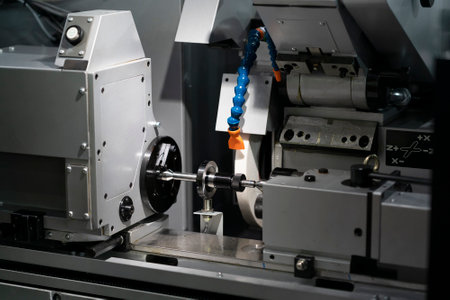 operator make automotive parts by cnc lathe and cnc grinding processの写真素材