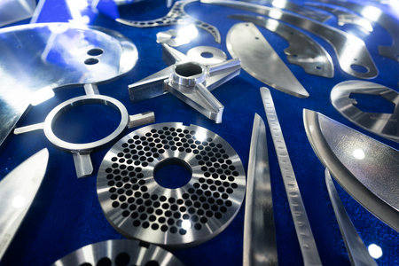 sharp cutter blade coating of automatic slice beef meat pork food industrial manufacturingの写真素材