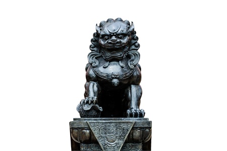Statue of a lion with a white backgroundの写真素材