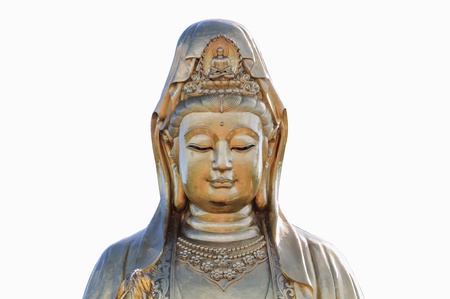 Statue of Guan Yin on white backgroundの写真素材