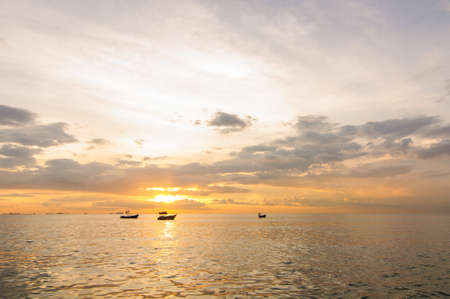 Sunset beach, Bang Phra there are boats on the sceneの写真素材