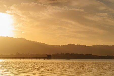 Sunrise in the morning  At the edge of the reservoir の写真素材