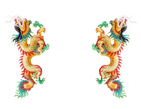Colorful Dragon statue in Chinese style isolated on whiteの写真素材