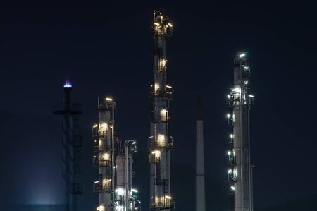 Oil refinery plant at dusk, power stationの写真素材
