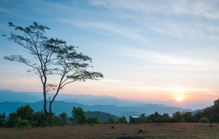 Majestic sunset in the mountains landscape at National mother Thailandの写真素材