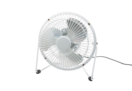 Compact table top electric fan isolated on white backgroundの写真素材