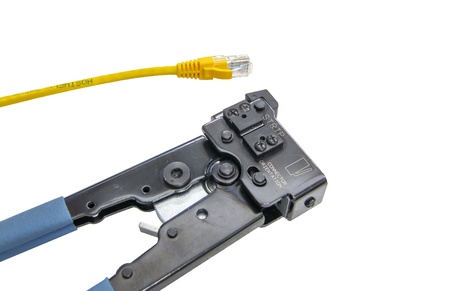 The cable wire ready to be assembled to a RJ45 head on white backgroundの写真素材