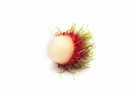 Rambutan fruit with red shell  on white backgroundの写真素材