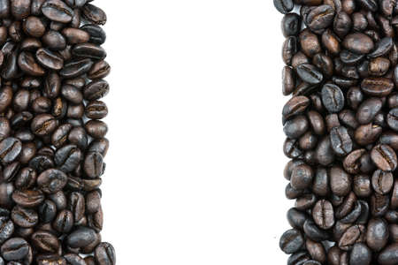 Frame roasted coffee beans and isolated on white backgroundの写真素材