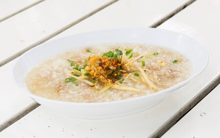 Pork porridge rice gruel in a bowl.