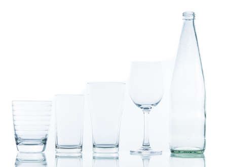 Bottle and Glass water clear isolate on over white background