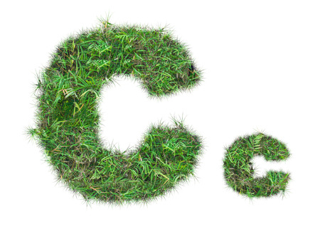 letter C on green grass isolated on over white backgroundの写真素材