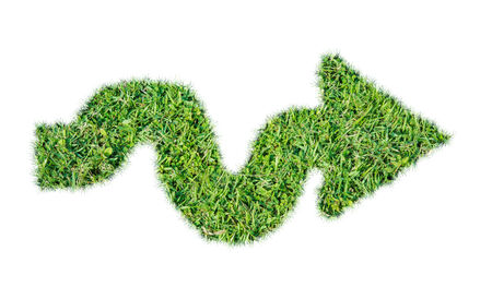 Green grass ecological arrow icon on over white background