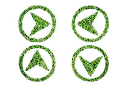 Green grass play icon and arrow on over white backgroundの写真素材