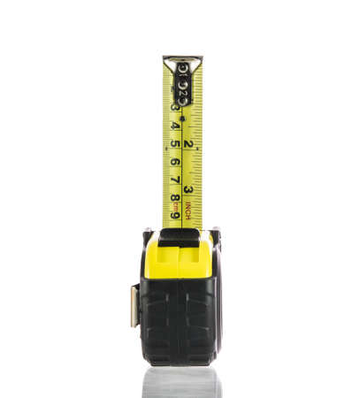 Yellow tape measure isolated on over white background