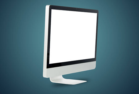 Front white computer monitor on dark background