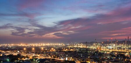Oil refinery power station at twilight of Lamchabang, Thailandの写真素材
