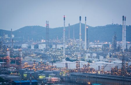 Light of petrochemical industry power station on sunset of Thailandの写真素材