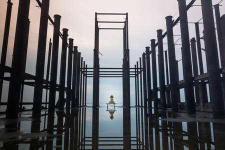 Old church over the sea at Pattaya of Thailandの写真素材