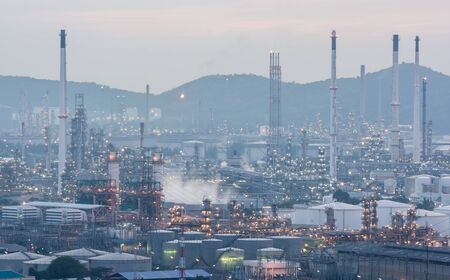 Light of petrochemical industry power station on sunset of Thailandのeditorial素材