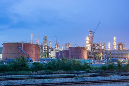 Oil petrochemical industrial plant at night of Thailandの写真素材