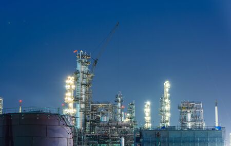 Oil petrochemical industrial plant at night of Thailand