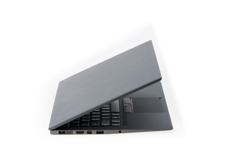 Black laptop isolate on over white backgroundの写真素材